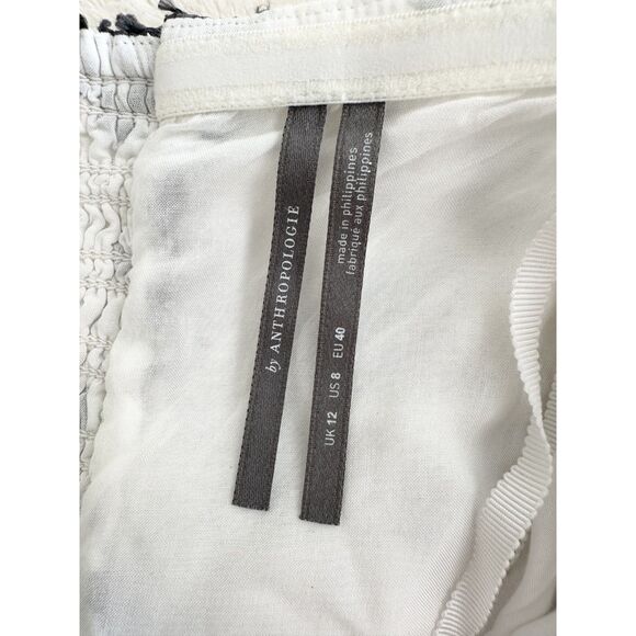 Anthropologie Dress Size 8 Black White Sabrina Puff-Sleeve Floral Applique Mini - Picture 6 of 15